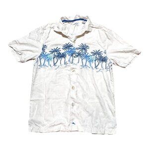 Mens Puerto Vallarta Palms Embroidered Windowpane Jacquard Silk Camp Shirt Small